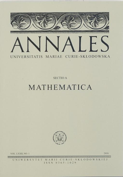 Okładka: Annales s.A v.LXXII, NO.1 (Mathematica) za 2018 r.