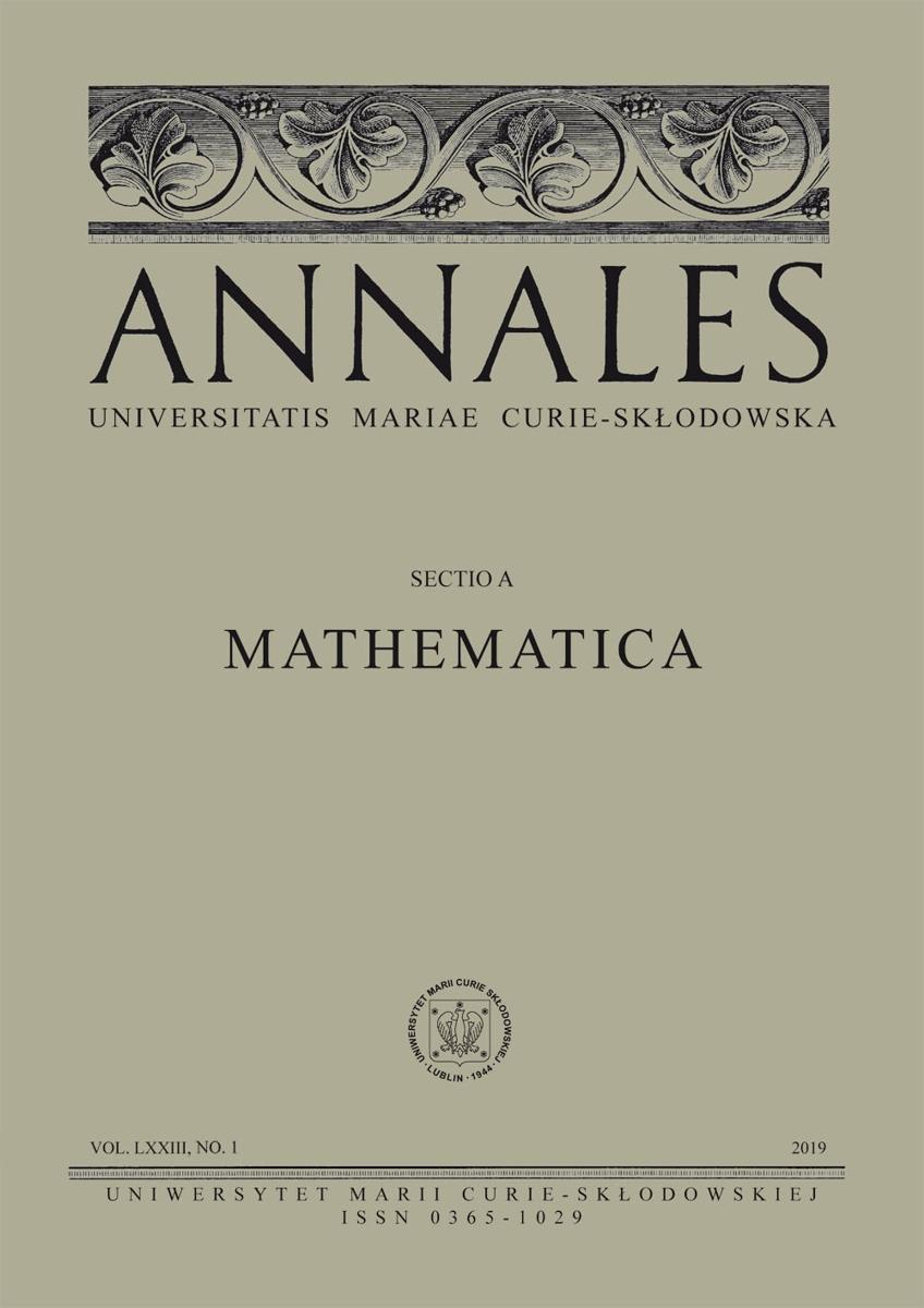 Okładka: Annales UMCS sec. A (Mathematica), vol. LXXIII, No.1