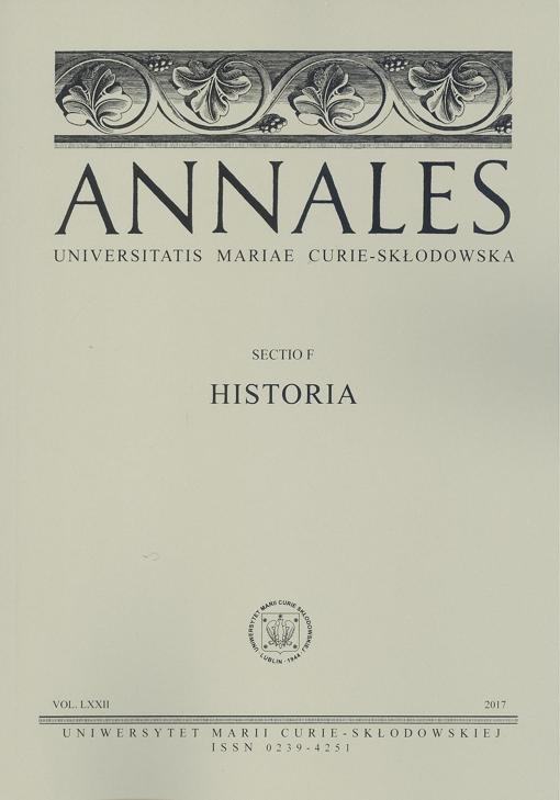 Okładka: Annales UMCS, sec. F (Historia), vol. LXXII